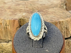 Vintage Southwestern Sterling Silver Blue Turquoise Oval ring sz 3.5–NLB25.53