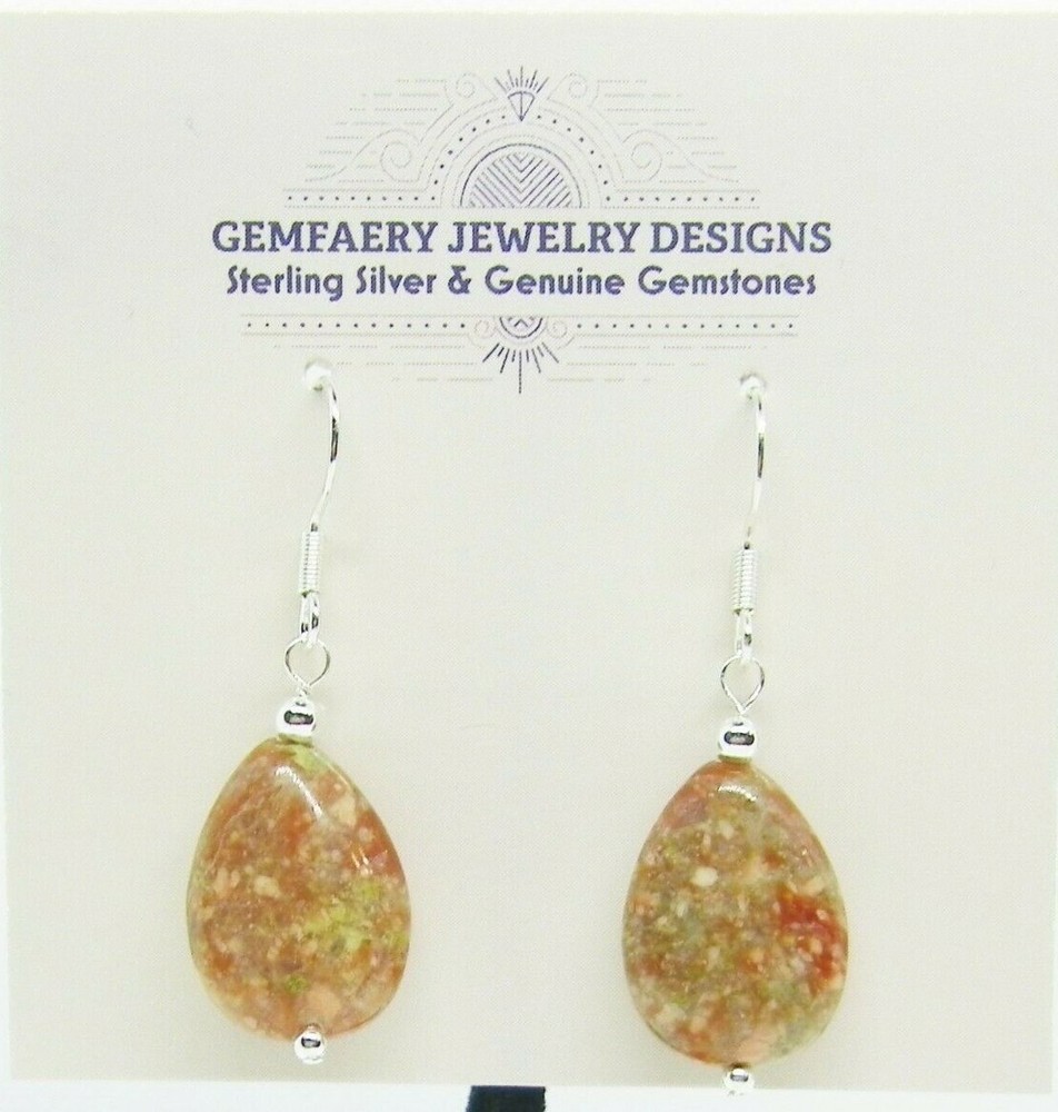 Sterling Silver Natural EPIDOTE Teardrop Dangle Earrings #1591…Handmade USA