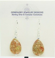 Sterling Silver Natural EPIDOTE Teardrop Dangle Earrings #1591…Handmade USA