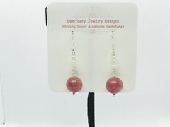 Sterling Silver THULITE & PEARL Gemstone Dangle Earrings #2191…Handmade USA