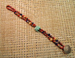 Southwest Beaded Bracelet Indian Head Nickel Turquoise White Hearts Silvertone