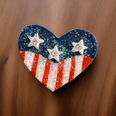 Handmade Patriotic Heart Brooch Red White Blue Glitter 4th of July Pin