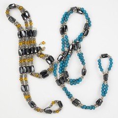 Set of 2 Hematite Beaded Bracelets Wraparound Magnetic Jewelry Silver Turquoise