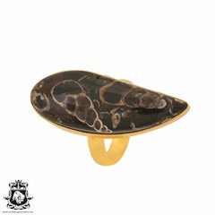 Size 8.5 – Size 10 Adjustable Turritella Agate 24K Gold Plated Ring GPR1024