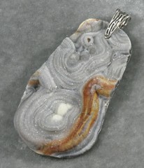 Druzy Quartz Agate Teardrop Pendant .925 Sterling Silver Gray White Brown 65mm