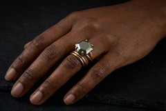 Pyrite Gold Ring Anemone Hexagon Cut 14k Gold Natural Statement Jewelry
