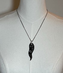 Art Glass Pendant Necklace Black with Silver and Bronze 18″