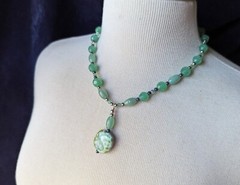 Artisan Made Light Mint Green Glass Bead Swirl S Ceramic Pendant 18″ Necklace