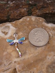 Dragonfly Southwestern Sterling Silver Petite Pendant Multi Gemstone & Opal S25
