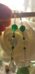 Vintage Elements Quartz and green glass Earrings dangle drops 1/2 in. leverback