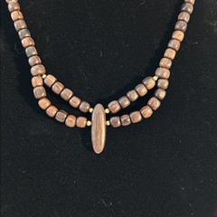 Vintage Wood Beaded Necklace w/brass spacers 1970’s Boho