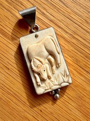 Chinese Calendar Carved Bovine Bone Year Of The Ox Sterling Silver Pendant