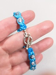 Silver Tone Blue Cord Medallion Bead Woven Style Toggle Bracelet 7.5 inches