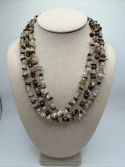 Three Strand Tigers Eye & Quartz Chip Necklace