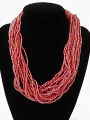 Handmade Necklace GLASS BEADS IRIDESCENT RED Tone 18 inch 20 Strand Adjustable