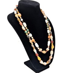 Natural Polished Agate Stone Necklaces Set of 2 at 22″ and 28″ Multicolor VTG