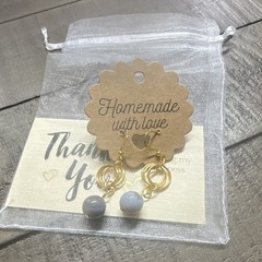 Handcrafted Yellow Gold Plated Dangle/Drop Earrings w/ Gray Round Stones, Hook