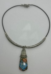 Sea Sediment Jasper Pendant 14″ Silver Tone Necklace Magnetic Clasp