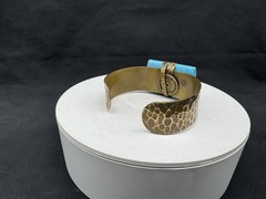 SIGNED JAN MICHAELS SAN FRANCISCO CUFF HAMMERED BRASS TURQUOISE BRACELET