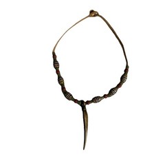 Handmade Tribal Horn Pendant Necklace Beaded Boho Gift