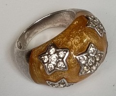 Angelique de Paris Sterling Silver Honey Color Resin 5 Star CZ Dome Ring Size 7