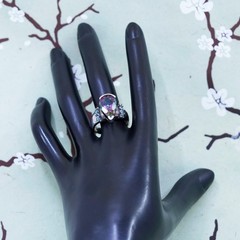 Size 9, sterling 925 silver over brass handmade ring w/ teardrop rainbow topaz