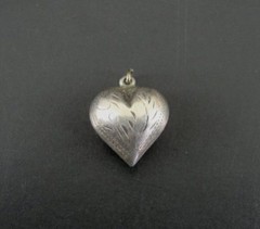 Vintage Puffy Heart Hand Chased Design Sterling Silver 925 Pendant or Charm