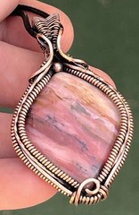 Natural Peruvian Pink Opal ~ Handmade copper wire wrapped pendant 15a