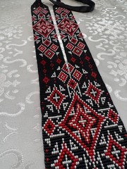 Handmade Ukrainian Beaded Necklace, Traditional Red and Black Geometric Pattern