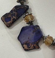 Dyed Purple Variscite Stone Brown Black Veins Faceted Glass Bead Copper Necklace