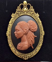 Black Woman Gold Brooch or Pendant Beautiful African American with Braids Cameo