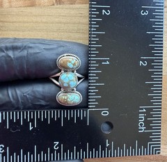 Sterling Silver Native Style SW Genuine No. 8/Mine 8 Turquoise 3 Stone Ring