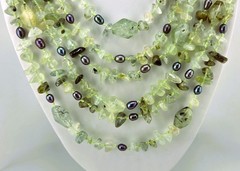 Prehnite & Freshwater Pearl 6-Strand Knotted Waterfall Necklace & Bracelet 3005