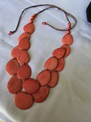 Organic Tagua Nut, Acai Seeds Necklace, Corral, 2 Strands, Handmade in Ecuador