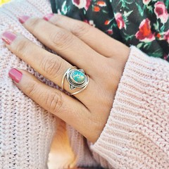 Genuine Copper Turquoise 925 Sterling Silver Oval Shaped Ring Ships From USA