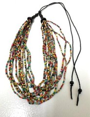 Guatemala Multi-Strand Clay Beaded Torsade Necklace Adjustable Rainbow Cascade
