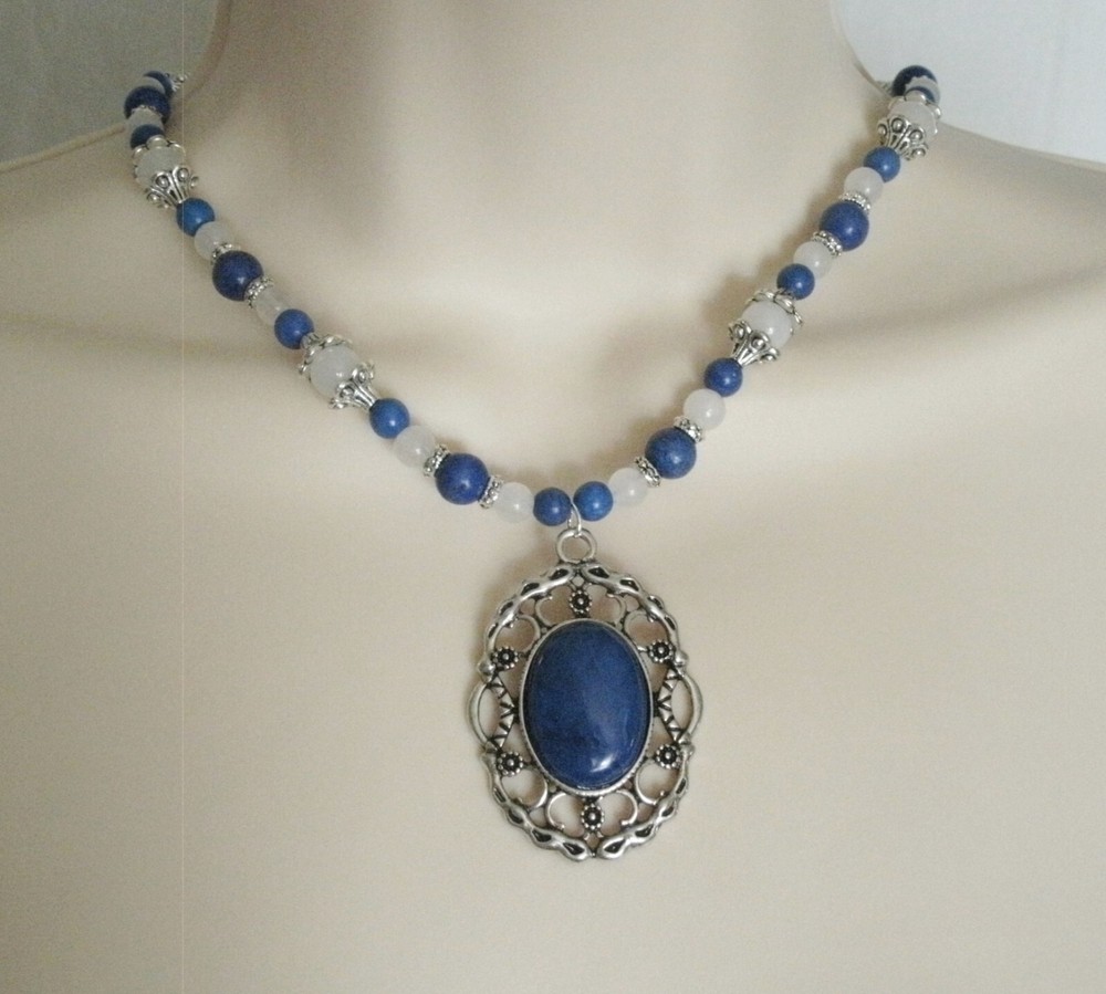 Lapis Lazuli And Moonstone Boho Bohemian New Age Metaphysical Art Deco Necklace
