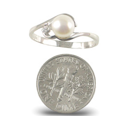 Solid Sterling Silver .925 White Cultured Pearl & Cubic Zirconia Accent Ring