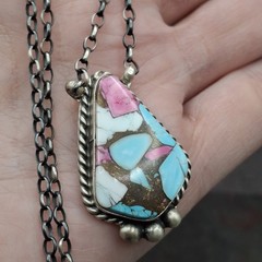 Native American Cotton Candy Turquoise Necklace Sterling Silver Signed C. BELONE