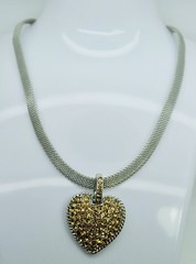 chunky heart design shape pendant topaz color 14″ mesh chain choker necklace F17