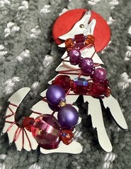 Liztech Vintage 1990s Wolf Howling Beaded Wire Pins Silver Red & Purple Signed