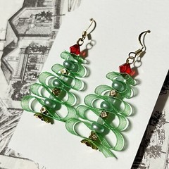 Christmas Tree Earrings Swarovski Beads Handcrafted