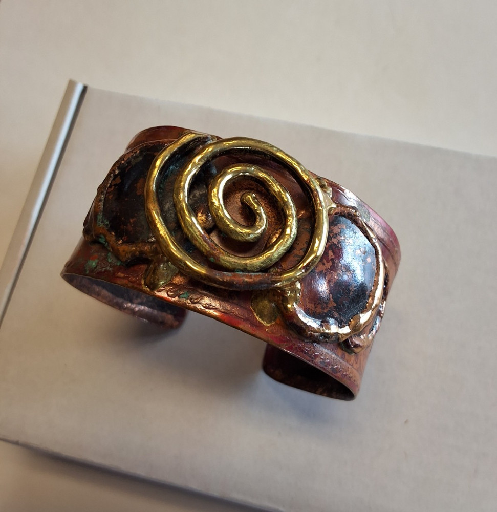 Brass and Copper Color Artisan Cuff Bracelet