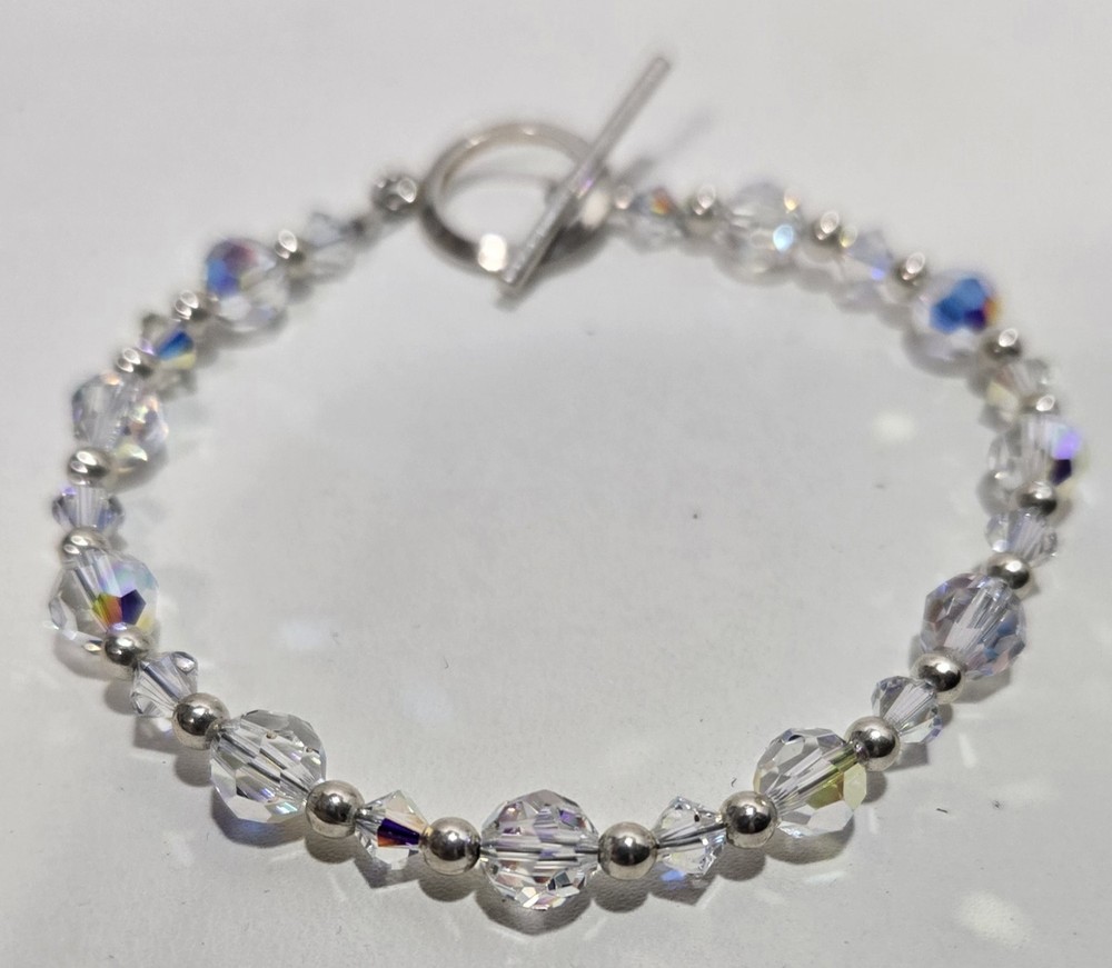 Bracelet Made With Sterling Silver & Swarovski Crystal AB Beads 6 1/2 Inch
