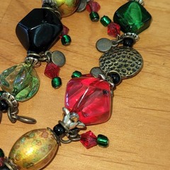 Artisan Mosaic Enamel Medallion Necklace Lampwork Foil Beads Chunky Boho