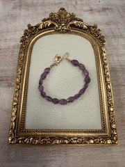 Artisan Made Faceted Purple Amethyst Bead Bracelet with Gold-Tone Clasp