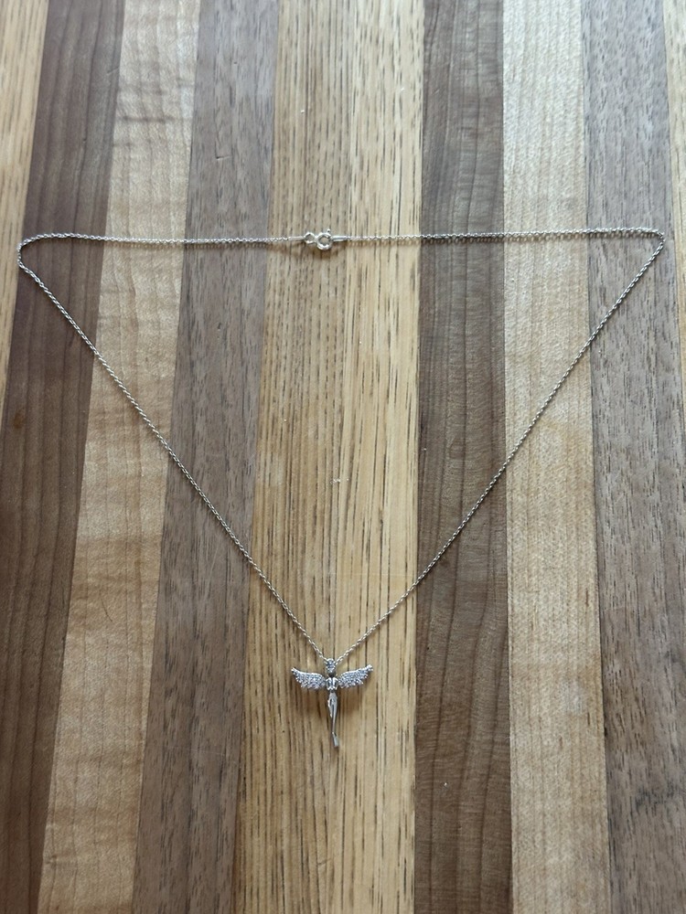 Estate 925 Silver & CZ Winged Figure Pendant & Sterling 18” Necklace (1.7 Gram)