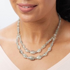 Jay King Sterling Iceberg Green Labradorite Bead Necklace Double Layer 18 1/4″