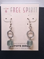 NEW Peyote Bird Light Green Gemstone 1.5″ Sterling Silver Hook Earring