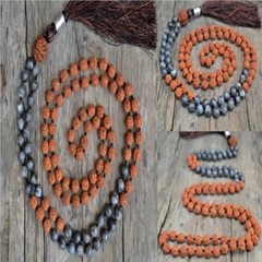 8mm black Labradorite brown Sandalwood 108 knot necklace Yoga Energy men mala